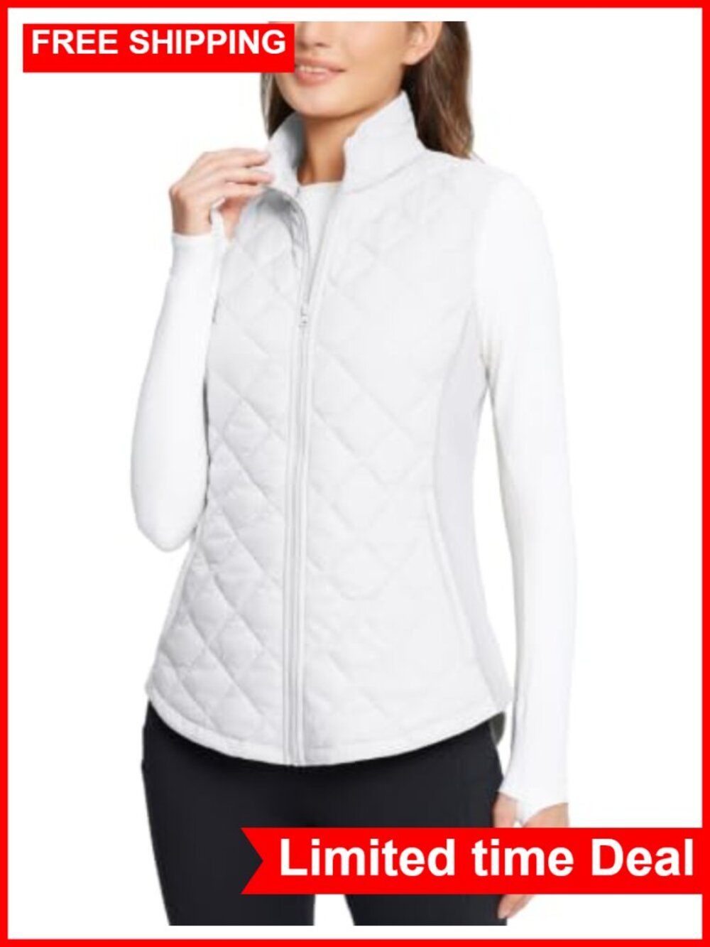 Quilted Puffer Vest Lightweight Zip Pockets Sleeveless Winter Warm